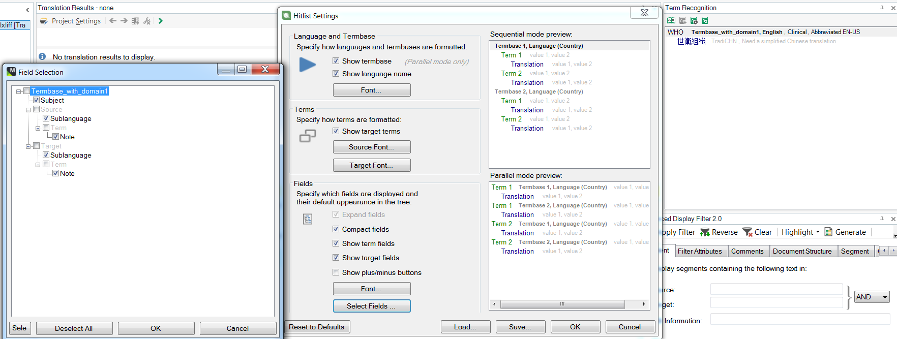 Field Selection in Trados Studio