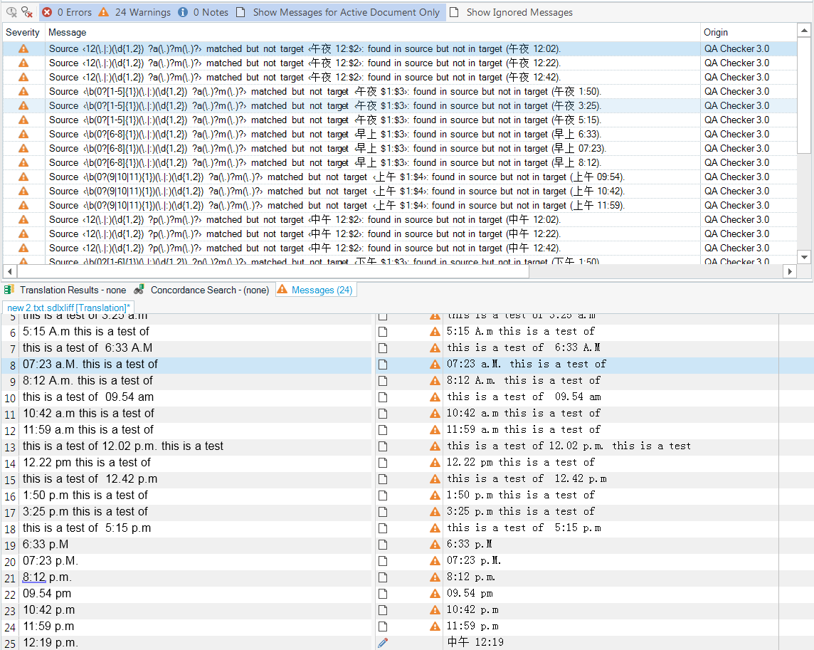 Trados Studio QA results